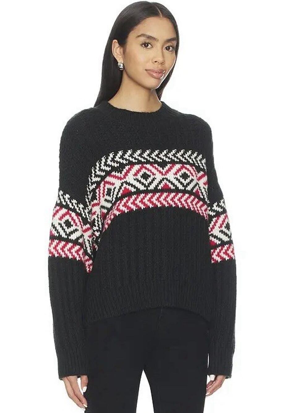 Sanctuary Intarsia Black Red and White Fair Isle Sweater M NWT